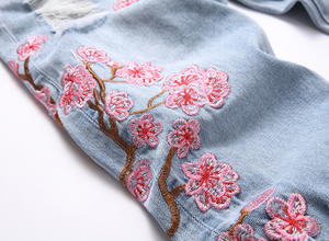 Micro-Jeans blu prugna ricamato per giovani pantaloni utilitari stile High Street traspiranti e lavabili per la stagione primaverile - Product Image 5