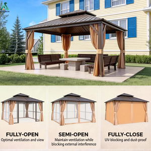 Pavillon <span class=keywords><strong>de</strong></span> <span class=keywords><strong>jardin</strong></span> <span class=keywords><strong>en</strong></span> métal imperméable ANCSEM pour l'extérieur, avec toit rigide <span class=keywords><strong>en</strong></span> aluminium, rideaux et moustiquaire - Product Image 3