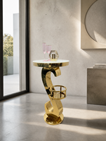 Table de bar de luxe en acier inoxydable doré avec base en forme de S moderne, table haute robuste pour cocktails, idéale pour les mariages, les fêtes et la location événementielle