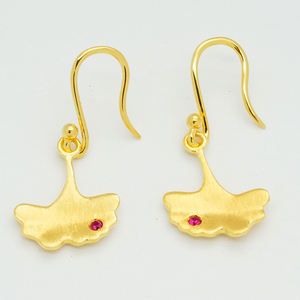 IGI/GIA Certified 14K Gold Ginkgo Leaf <b>Drop</b> Earrings Pink Sapphire Bezel Set Birthday Gifting Chandelier Screw <b>Back</b> Jewelry - Product Image 1