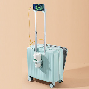 Valise à ouverture frontale pouvant être emportée en cabine, valise trolley de 18 pouces avec petites roues universelles, valise de voyage à fermeture éclair. - Product Image 4