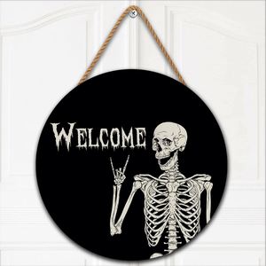 Wooden Skeleton <b>Wall</b> <b>hang</b> Crafts Tag Scary Halloween Decoration Pendant - Product Image 2