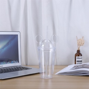 Botella de agua de plástico acrílico reutilizable con doble pared, vaso transparente de ratón de 16oz, con tapa y pajita, venta al <span class=keywords><strong>por</strong></span> <span class=keywords><strong>mayor</strong></span> - Product Image 3