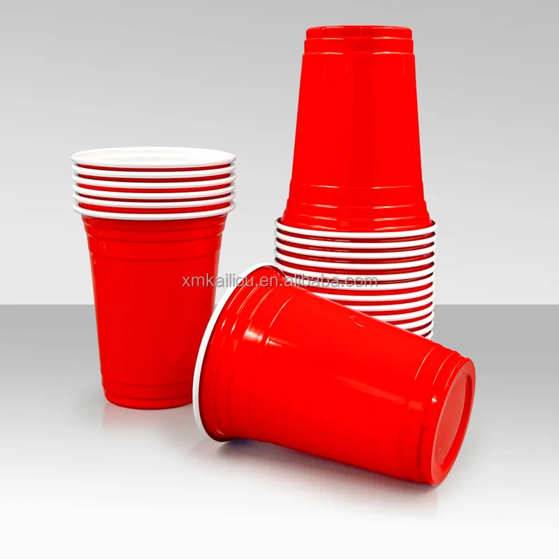 Custom logo vasos de plastico double color pink game Disposable plastic red Cups with table tennis ping pong ball party cups