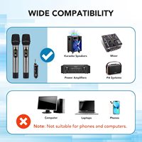 Système de microphones sans fil ED-WM-2, ensemble de micros dynamiques portatifs sans fil UHF tout en métal avec récepteur rechargeable