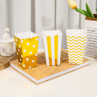 Boîte à Popcorn Rectangulaire Dorée à Rayures Verticales, Contenant pour Frites et Nuggets de Poulet, Carton Blanc 250 g/m² pour Anniversaire