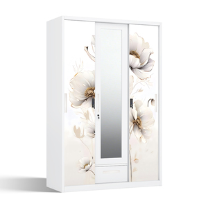 Armario de Acero con Diseño Estampado, con Espejo y 3 Puertas Corredizas de 1200 mm para Almacenamiento en el Dormitorio - Product Image 2