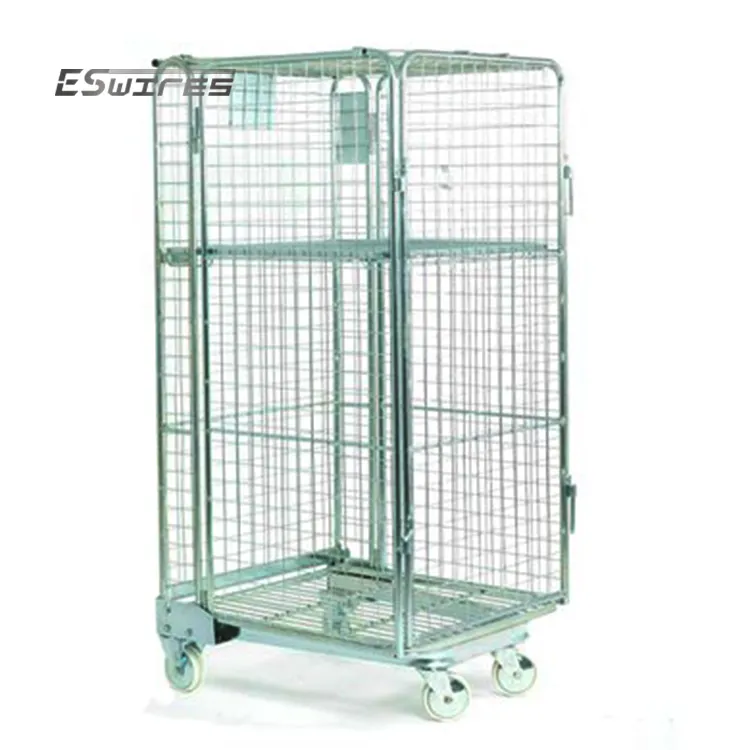 Welded nesting logistics center movable metal storage folding supermarket wire mesh roll container