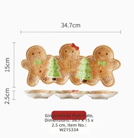 Piring Makan Keramik Natal Motif Gingerbread 3D Relief Set Peralatan Makan Porselen Dekorasi Dapur
