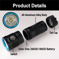 Lampu Video Bawah Air Senter Selam LED Merah Biru Putih untuk Fotografi IP68 Tahan Air 100m 3600 Lumens Senter