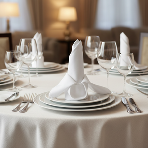 Guardanapo de Tecido de Poliéster Sanitário de Cor Sólida Tamanho Padrão para Hotel, Toalha de Mesa Branca para Casamento - Product Image 1
