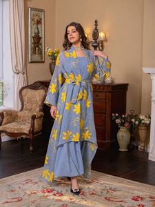 Yeni 2024 nakış zarif fas elbise müslüman kadınlar Abaya <span class=keywords><strong>2</strong></span> parça Set Dubai türkiye Islam parti Abaya elbise hırka Kaftan - Product Image 4