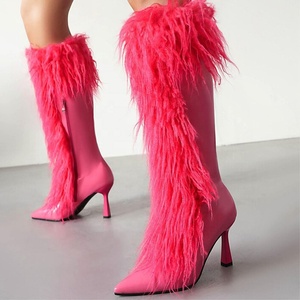 Bottes hautes en fourrure pelucheuse pour femme, grande taille 46, à talons hauts, avec fermeture éclair latérale, bottes fourrées pour l'hiver, chaussures à coupe large - Product Image 3