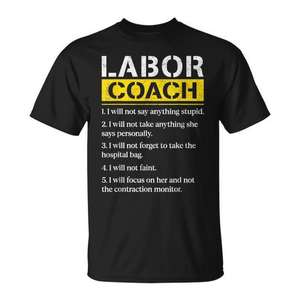 T-shirt Labor Coach pour les futurs papas, avec les règles du papa et le soutien du bébé - Product Image 1