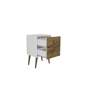Table de chevet blanche en bois rustique brun, 2 tiroirs, style moderne du milieu du siècle, meubles de chambre à coucher - Product Image 4