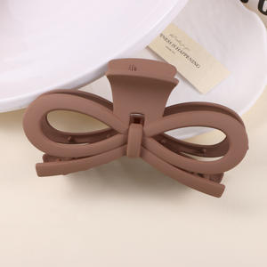 Pince à cheveux géométrique en plastique couleur unie simple avec nœud papillon pour femme, grande taille - Product Image 2
