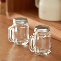 Bouteille Mason Square 1 oz en verre à shot 40 ML Mini pot à café en verre Bocaux de stockage d'échantillons avec couvercle et poignée pour vin liquide