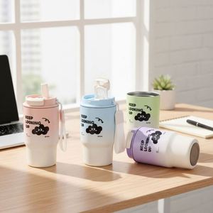 Stainless Steel Insulated Water Bottle Pop-Up Lid Portable Thermal Bottle <b>Large</b> Capacity Food Grade Travel Mug - Product Image 1
