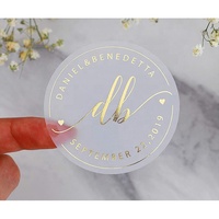 Autocollants ronds transparents personnalisés avec logo imprimé, estampage à chaud, étiquette, feuille d'or, sceau de faveur de mariage