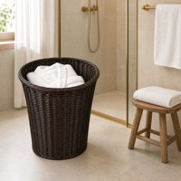 Panier de rangement en plastique noir résistant, imitation rotin, sans poignées découpées, idéal pour les vêtements à la maison, les serviettes d'hôtel et l'organisation de la lessive