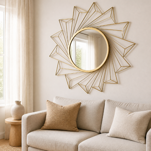 <span class=keywords><strong>Espejo</strong></span> Decorativo <span class=keywords><strong>Redondo</strong></span> con Marco Metálico Geométrico <span class=keywords><strong>Dorado</strong></span> para la Sala de Estar o la Entrada - Product Image 2