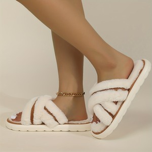 Ấm Chéo Ban Nhạc Ấm Cúng Thời Trang Giày Mở Ngón Chân Lông Nhà Slide Của Phụ Nữ Mờ Fluffy Dép Đi Trong Nhà Dành Cho Phụ Nữ - Product Image 5