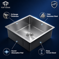 Évier de cuisine encastré simple en acier inoxydable 304 fait main, épaisseur 16 gauge, surface brossée moderne, garantie 5 ans, sans robinet