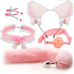 OEM Dentelle 5 pièces/ensemble Équipement <span class=keywords><strong>de</strong></span> bondage pour <span class=keywords><strong>femme</strong></span> SM Contrainte Oreilles Seins Mamelons Pinces Plug anal Noir Rose pour jeux sexuels pour adultes - Product Image 5