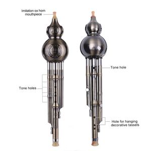 <span class=keywords><strong>Hulusi</strong></span> Chino de Alambre Metálico, <span class=keywords><strong>Flauta</strong></span> de Calabaza, Instrumento Musical Étnico de Viento, Clave de Do, Material de Aluminio y Cobre - Product Image 5