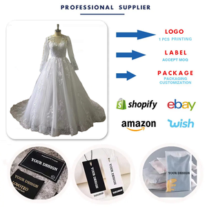 Robe de mariée de luxe personnalisée à manches longues et traîne longue en dentelle, Robe de cérémonie principale - Product Image 3