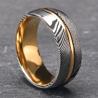 Boman Jewelry 8mm Vente en gros Bijoux en acier damas Anneaux de mariage en or jaune pour hommes Bague poignard damas