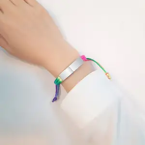 Ajustável Personalizar Nome Emergência Contato Pulseiras para Crianças Bebê Arco-íris Colorido Corda Meninas Menino Bangle