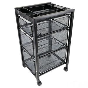 <b>Roller</b> File Cart Mesh <b>Drawer</b> Cabinet Organizer 4 Layers Black Storage Shelf Office Desk Organizer Mobile Cart - Product Image 5
