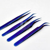 Pinzas Profesionales de Alta Calidad para Extensión de Pestañas, de Acero Inoxidable Japonés, con Logotipo Personalizado, Color Azul Real, para Volumen y Cejas, Puntiagudas