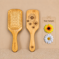 Brosse en bois portable à coussin d'air en bambou, design marguerite, pour l'entretien des cheveux raides et le massage du cuir chevelu, vente en gros usine