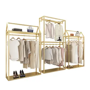 Guangzhou Customize Clothing Stand Kids Gold Clothes Shop Shelf Boutique Clothes Display Rack for Shop
