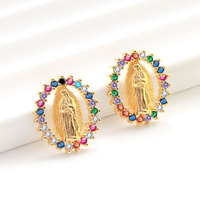 Nouvelles Boucles d'Oreilles Religieuses Plaqué Or 18K, Design Tendance, Bijoux Catholiques en Cuivre et Zircon Cubique, Boucles d'Oreilles Vierge Marie