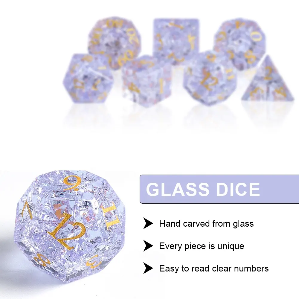 Fabricant de dés personnalisés Jeu de dés faits à la main en verre polyédrique cristal dés de pierres précieuses du MDN pour jeux de société