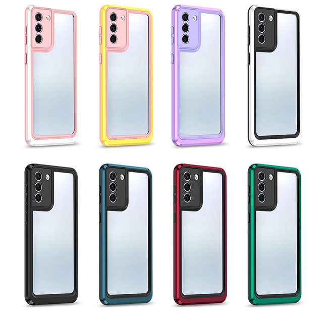 Designer Acrylic PC TPU 3-in-1 Fashion Color Frame Wholesale Transparent Phone Case for Samsung Galaxy S23 S22 S24 Pro
