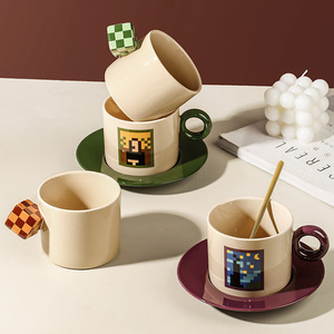 Nouveau Design Morandi tasse à café mondialement célèbre Pixel peinture Art rétro créatif en céramique tasse à café et soucoupe ensemble - Product Image 2