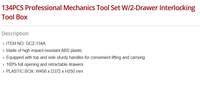 Ensemble d'outils de mécanique professionnels TOPTUL GCZ-134A 134 pièces avec boîte à outils à deux tiroirs à emboîtement