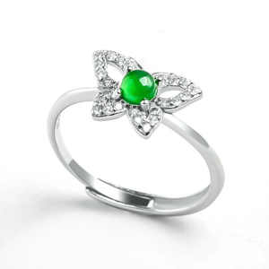 S925 <b>silver</b> <b>ring</b> set with natural A-grade jadeite butterfly green ice-type gemstone. Fashion <b>ring</b> for women. <b>Adjustable</b> design - Product Image 2
