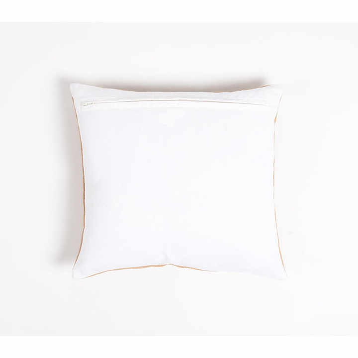 HMS 16\" Beige and White Jute Decorative Throw Pillow Cover with Embroidery Elegant and Stylish