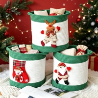 Panier de rangement pliable en corde de coton tressée pour décoration de Noël, panier de rangement pour articles divers, cadeau pour enfant avec poignée