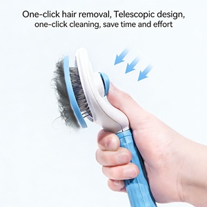 按摩除毛抗菌环保宠物梳不锈钢针刷一键除毛去结器美容梳 - Product Image 3