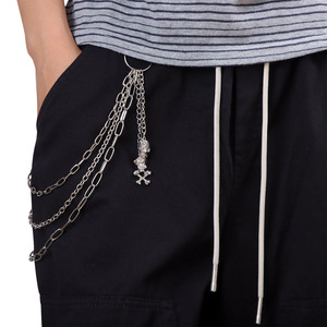 Chaîne de pantalon style européen et américain, pendentif crâne multicouche en métal, chaîne de taille hip-hop, chaîne de corps décontractée et tendance en alliage de zinc - Product Image 2