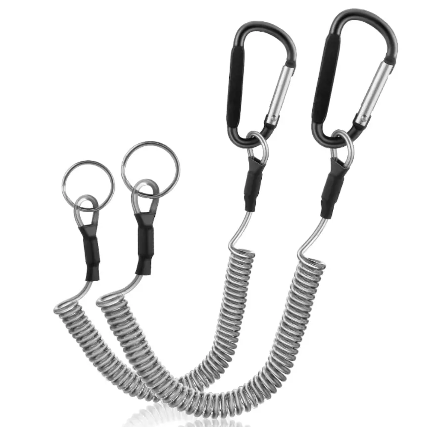 DFR1109 Primavera Coil Leash Cordas De Segurança Elastic Wrist Band com Aço Gancho Keychain Anel Carabiner