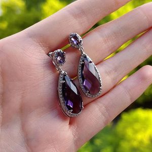 Orecchini Pendenti a Goccia Viola per Donne, Forma a Pera, Eleganti Orecchini da Cerimonia, Gioielli alla Moda - Product Image 3