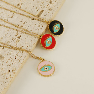 Zogxin Evil Eye Pendant Necklace Stainless Steel Chain Women Fashion Jewelry Gift Pink Red Black Color Geometric Design - Product Image 2