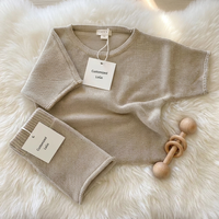 Ensembles de pulls pour bébés en coton avec logo personnalisé, ensembles de vêtements pour nouveau-nés, pantalon tricoté, manches courtes, ensemble tricoté pour enfants